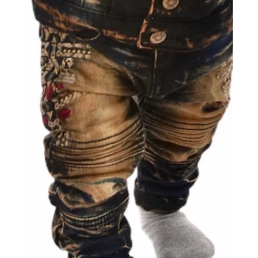 Embroidered Distressed Denim Pants